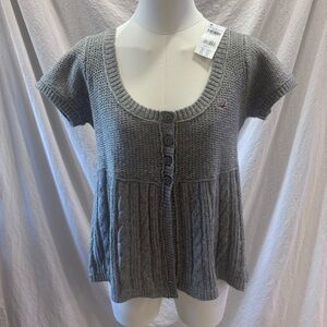 Hollister Short Sleeve Flyaway Icon Knit Cardigan Heather Grey Size Medium NWT